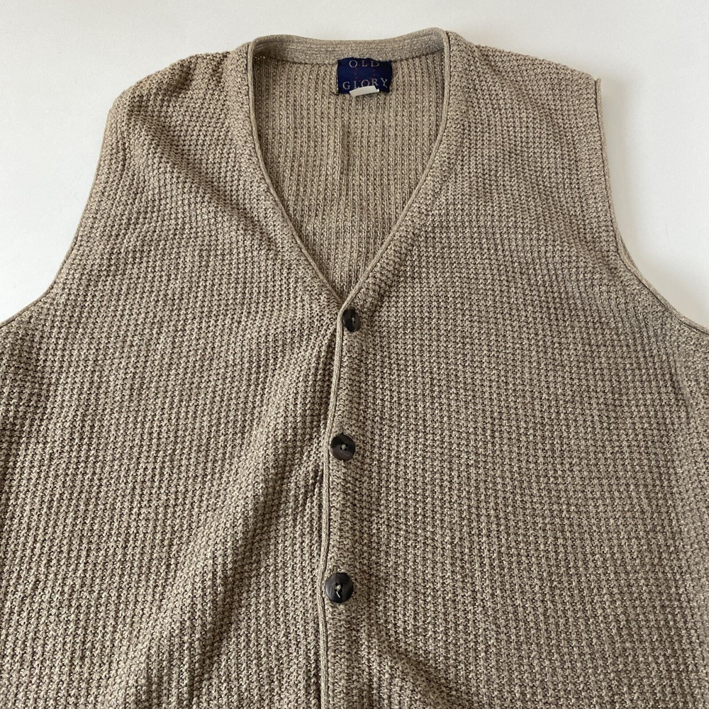 Old Glory Vintage Knit Sleeveless Button Up Vest Mens L Classic Basic Golf Beige - Picture 4 of 9
